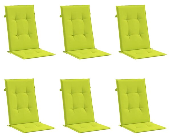 Podušky na židli vysoké opěradlo 6 ks jasně zelené 120x50x3 cm