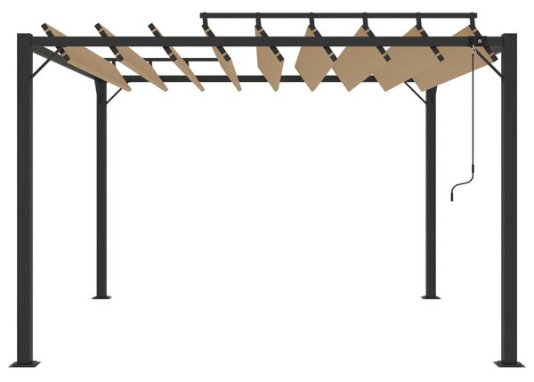 Altán s lamelovou střechou 3 x 3 m taupe tkanina a hliník