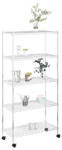 Úložný regál 5 polic 75x35x155 cm s kolečky chromovaný 250 kg
