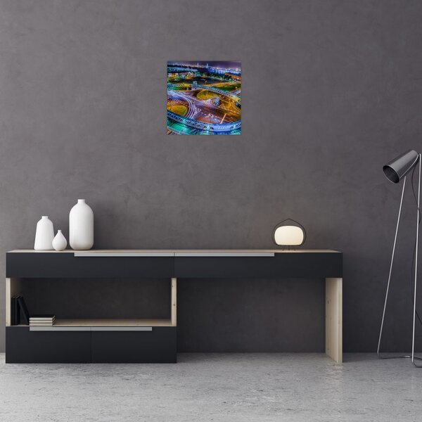 Obraz - panorama nočního města (30x30 cm)