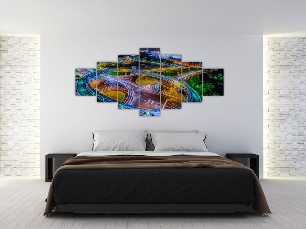 Obraz - panorama nočního města (210x100 cm)