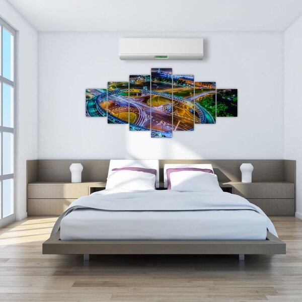 Obraz - panorama nočního města (210x100 cm)