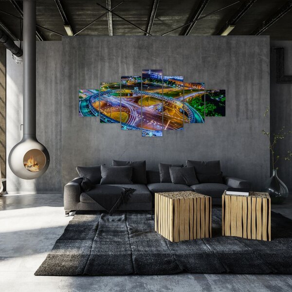 Obraz - panorama nočního města (210x100 cm)