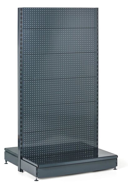 Prodejní regál oboustranný, perfo stěny, 1600 x 1000 x 900 mm, základní, antracit