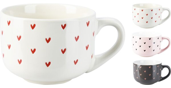 Hrnek keramika z odolné kameniny 450 ml se srdíčky, 3 barvy, výška: 7,2 cm, hloubka: 11 cm Barva: Černá