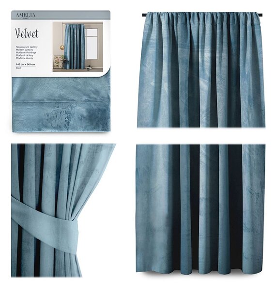 FLHF Dekorační závěs Velvet modrý Rozměr: 140x245 cm