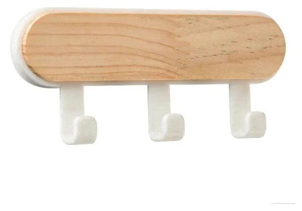 4Leaders Samolepicí nástěnný věšák se 3 háčky imitace dřeva 12,5×5,5 cm