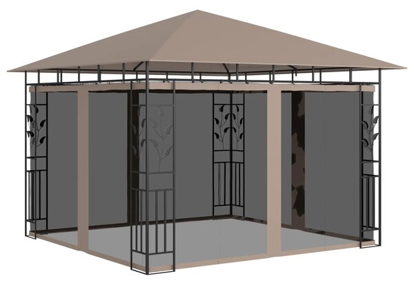 Altán s moskytiérou a světelnými LED řetězy 3x3x2,73 m taupe