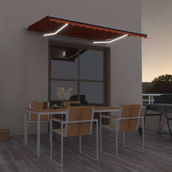 Ručně zatahovací markýza s LED světlem 350x250 cm oranžovohnědá