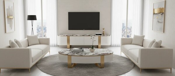 LivinHill Konferenční stolek Stilig SR923 150 cm bílý/zlatý/mramor