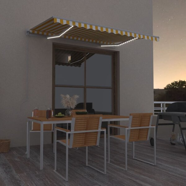 Ručně zatahovací markýza s LED světlem 350 x 250 cm žlutobílá