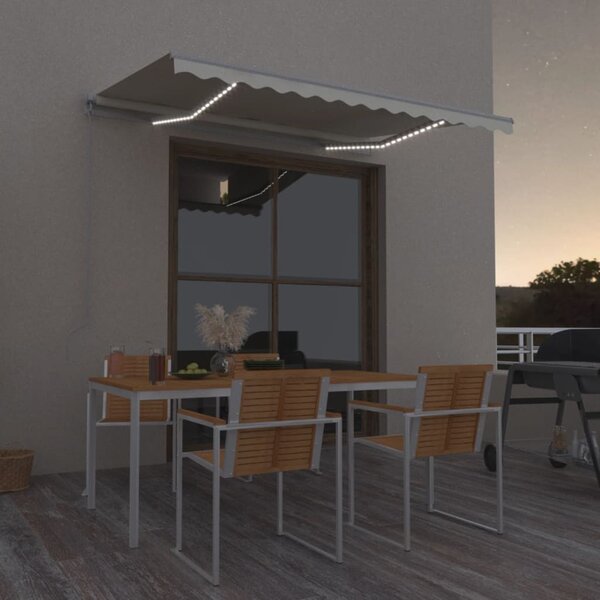 Ručně zatahovací markýza s LED světlem 350 x 250 cm krémová