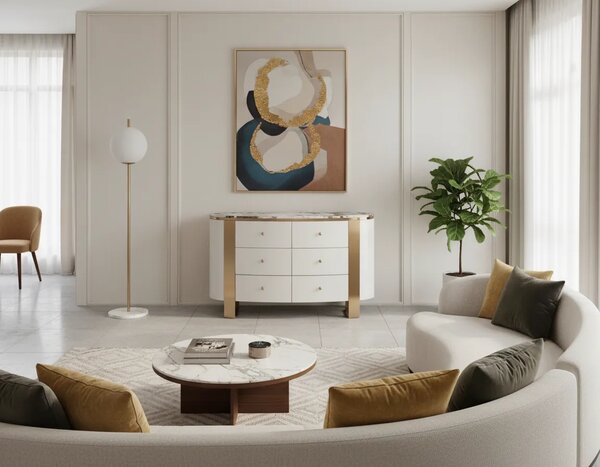 LivinHill Komoda Stilig ST920 140 cm bílá/zlatá/mramor