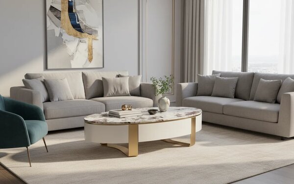 LivinHill Konferenční stolek Stilig SR923 150 cm bílý/zlatý/mramor