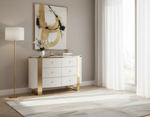 LivinHill Komoda Stilig ST920 140 cm bílá/zlatá/mramor