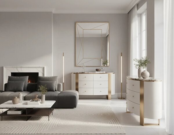 LivinHill Komoda Stilig ST920 140 cm bílá/zlatá/mramor