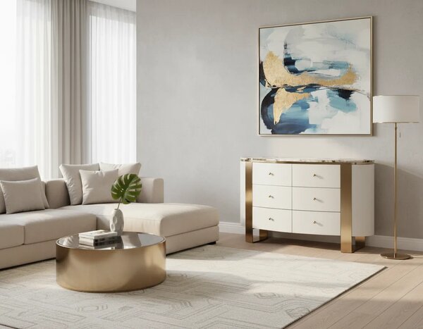 LivinHill Komoda Stilig ST920 140 cm bílá/zlatá/mramor