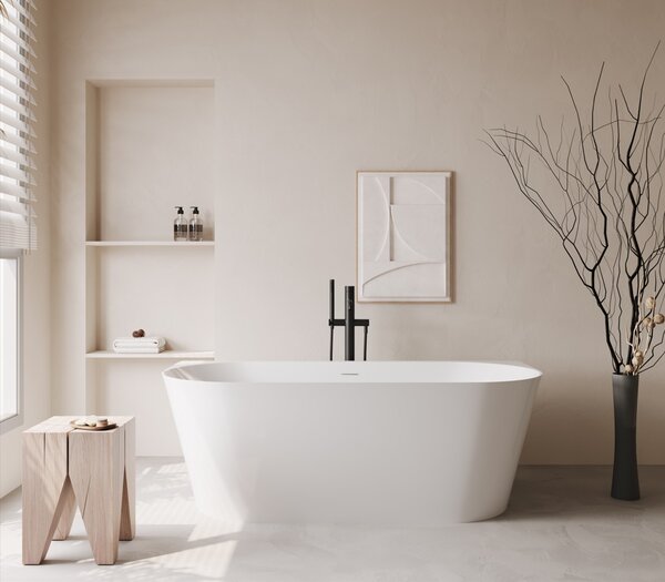 Erga Norah Slim, volně stojící vana ke stěně 170x70 cm + odtoková zátka, bílá lesklá, ERG-NORAH-SLIM-170070-WH-WH
