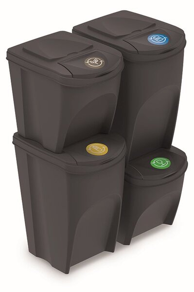 Prosperplast Sada 4 odpadkových košů SORTIBOX V antracit, objem 2x25l a 2x35l