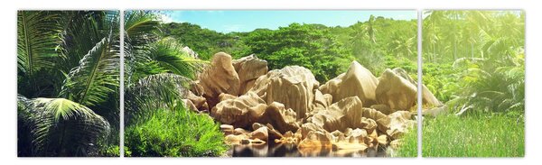 Obraz jezera v Seychelské džungli (170x50 cm)
