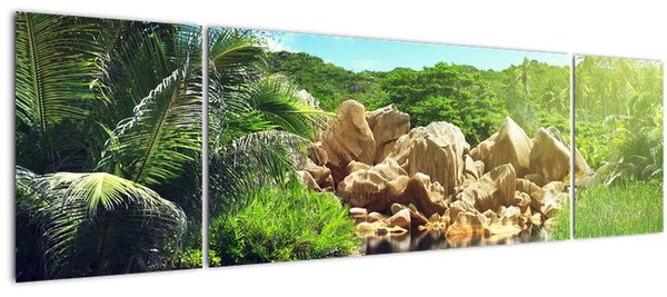 Obraz jezera v Seychelské džungli (170x50 cm)