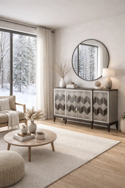 LivinHill Komoda Stilig ST504 152 cm z masivu šedá/zlatá