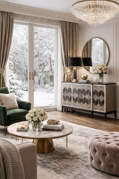 LivinHill Komoda Stilig ST504 152 cm z masivu šedá/zlatá