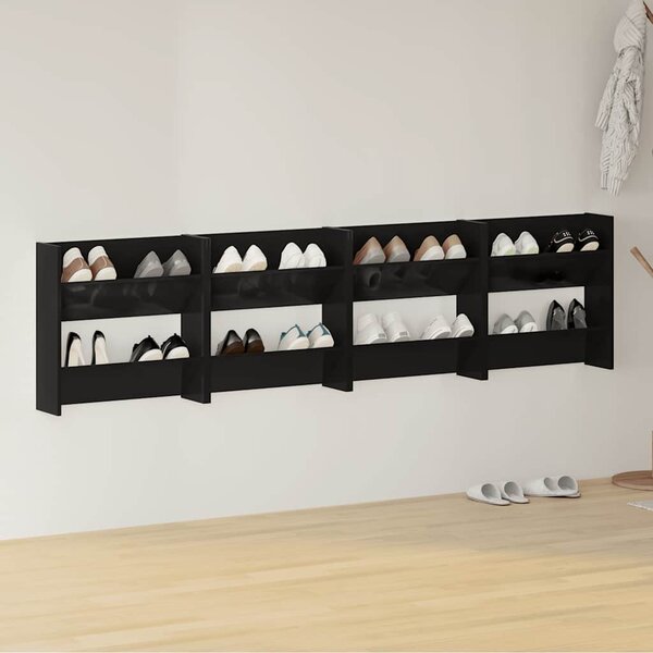 Nástěnné botníky 4 ks černé lesklé 60x18x60 cm kompozitní dřevo