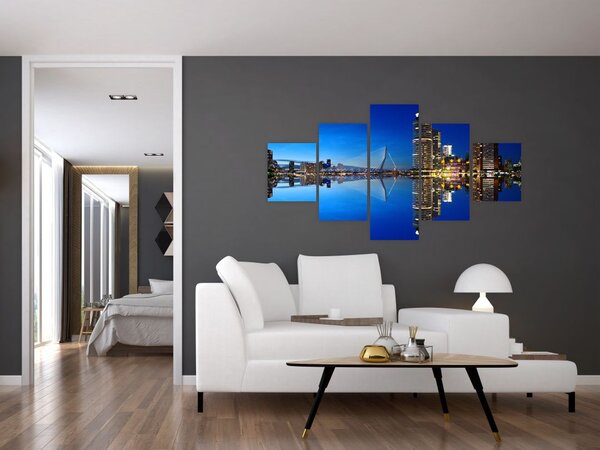 Obraz - noční Rotterdam (125x70 cm)