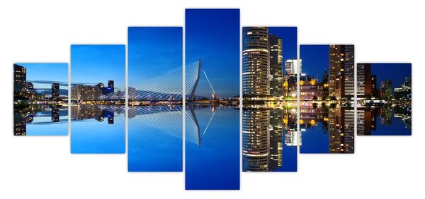 Obraz - noční Rotterdam (210x100 cm)