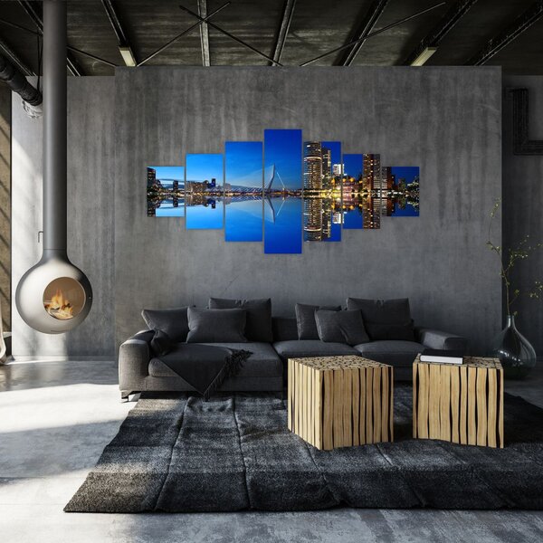 Obraz - noční Rotterdam (210x100 cm)