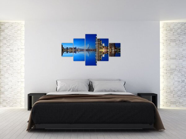 Obraz - noční Rotterdam (125x70 cm)