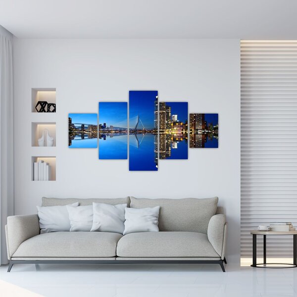 Obraz - noční Rotterdam (125x70 cm)