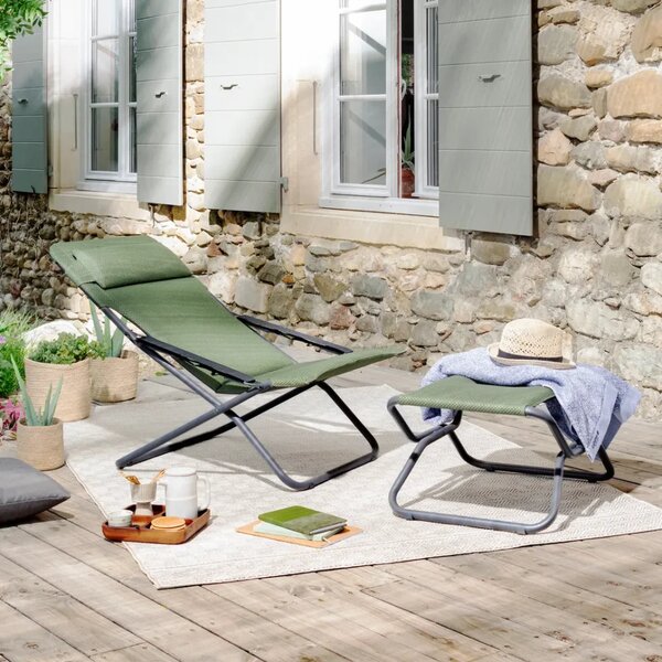 Zvýhodněná sada: Polohovací lehátko TRANSABED BeComfort zelená Olive + podnožka NEXT BeComfort zelená Olive