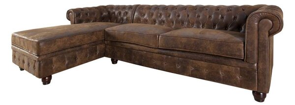 Massive home | Hnědá rohová sedací souprava Chesterfield z mikrovlákna- levý roh