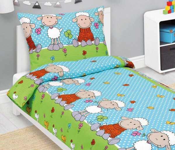 Krepové povlečení dětské Junior Modrá,Zelená,Bílá 80/050