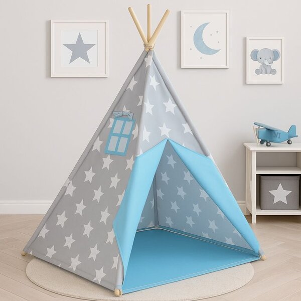 Dětský stan teepee šedý s hvězdami 110x110x162 cm vnitřní
