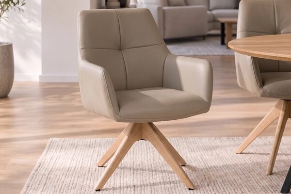 Designová otočná židle Devassy taupe kůže / dub