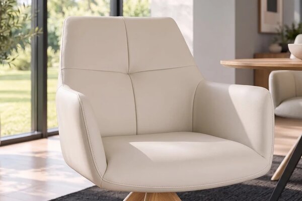 Designová otočná židle Devassy béžová kůže / dub