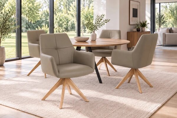 Designová otočná židle Devassy taupe kůže / dub
