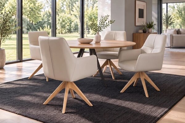 Designová otočná židle Devassy béžová kůže / dub