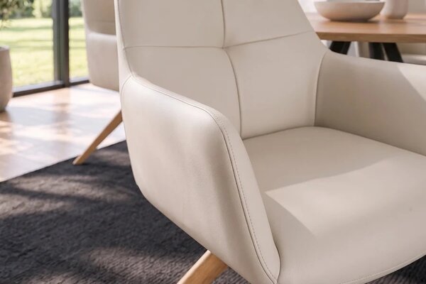 Designová otočná židle Devassy béžová kůže / dub