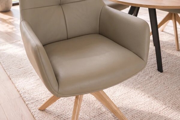 Designová otočná židle Devassy taupe kůže / dub