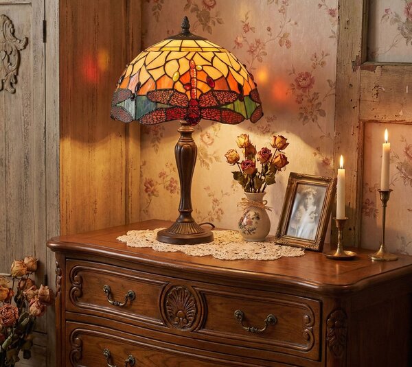 Stolní Tiffany lampa Dragonfly Yellow - Ø 30*53 cm E27/max 1*60W - Clayre & Eef