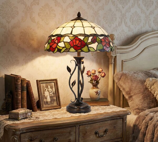 Stolní lampa Tiffany s růžemi Rosalin - Ø 35*61 cm 2x E27/60W - Clayre & Eef