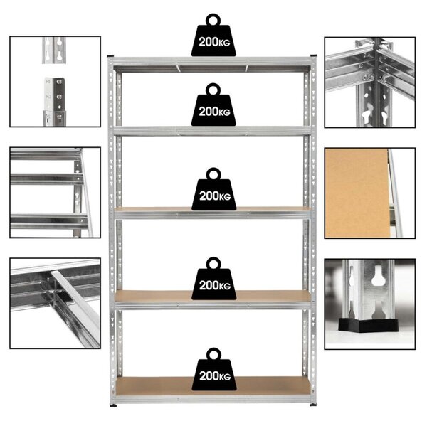 Kovový regál 205x120x45 cm 5 polic MDF SPRINGOS HA5280