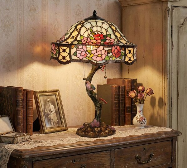 Stolní lampa Tiffany Flowers - Ø 45*62 cm 3x E27 / Max 60w - Clayre & Eef