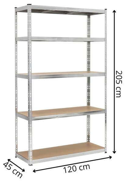Kovový regál 205x120x45 cm 5 polic MDF SPRINGOS HA5280