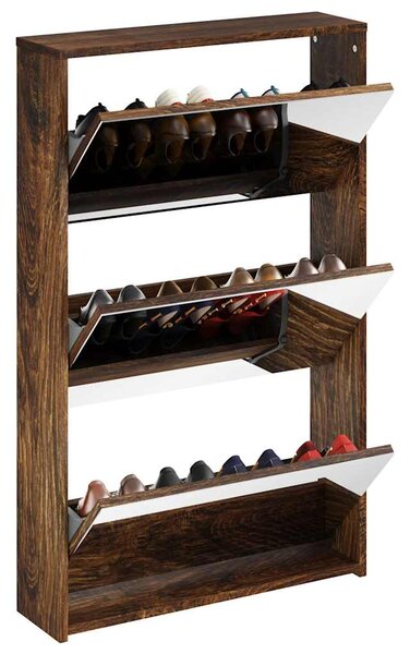 Botník se zrcadlem 3patrový kouřový dub 63x17x102,5 cm