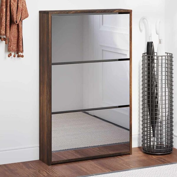 Botník se zrcadlem 3patrový kouřový dub 63x17x102,5 cm